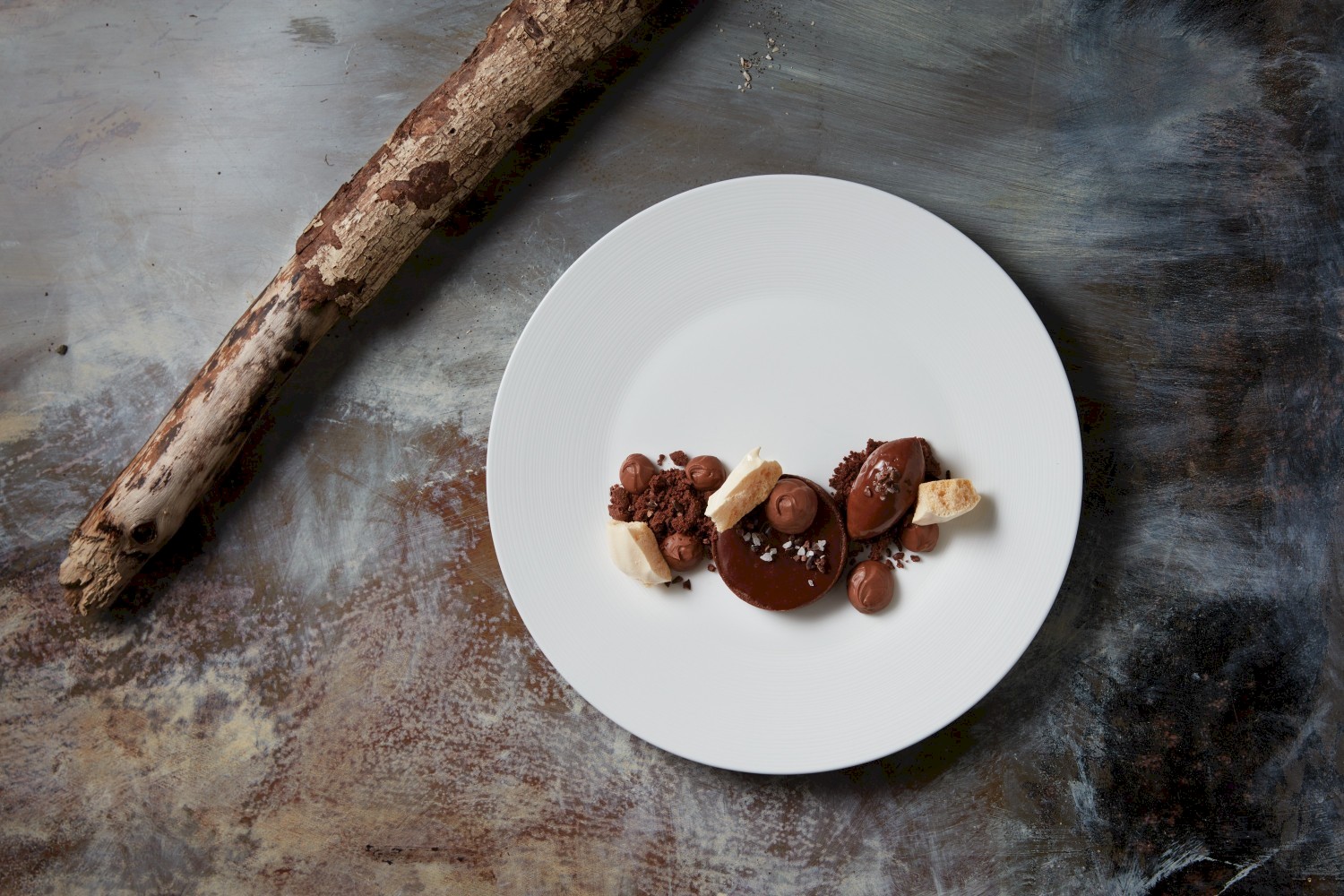 Various forms of chocolate pastries on a plate