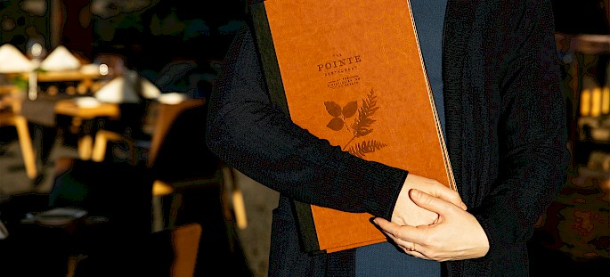 A person is holding a menu from 